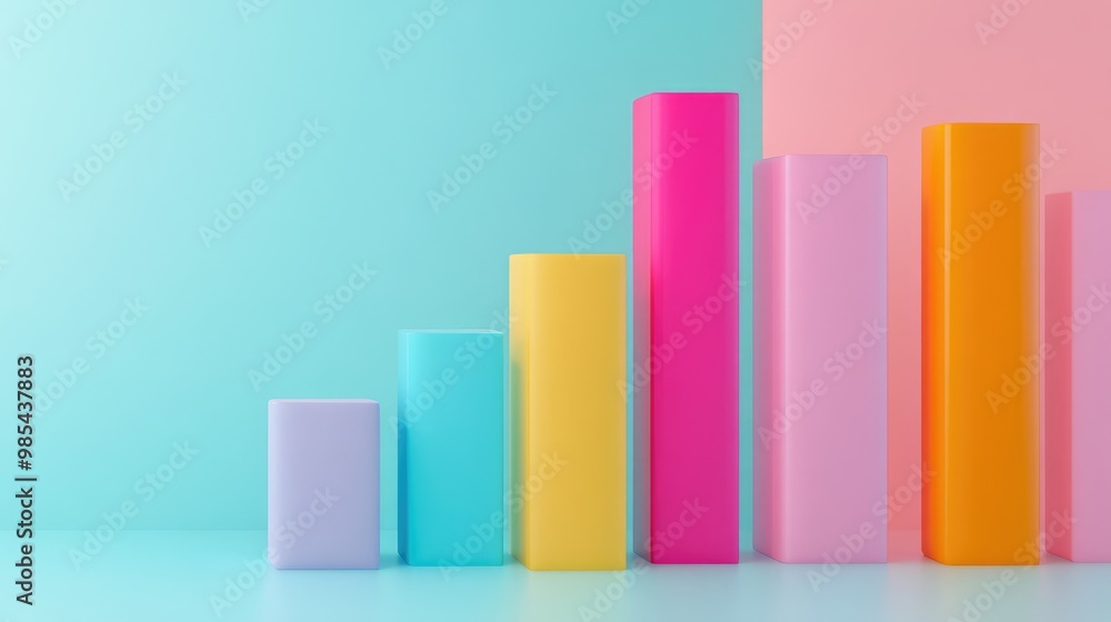 Colorful 3D bar chart against pastel background. Colorful 3D bar chart against pastel background.