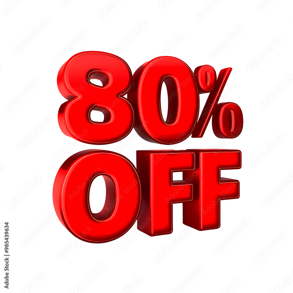 3d render of a red discount symbol on a white background, 80 percent off discount sign 3d render of a red discount symbol on a white background, 80 percent off discount sign