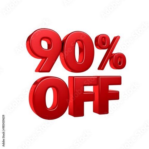 3d render of a red discount symbol on a white background, 90 percent off discount sign