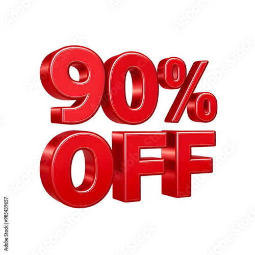 3d render of a red discount symbol on a white background, 90 percent off discount sign