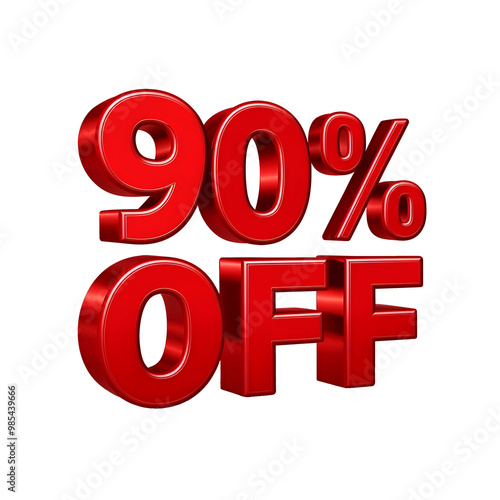 3d render of a red discount symbol on a white background, 90 percent off discount sign