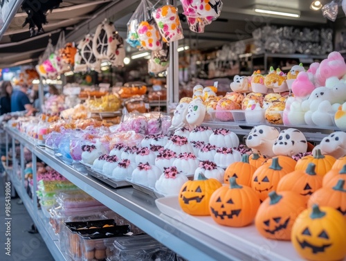 Eerie cotton candy shaped like skulls ghosts photo