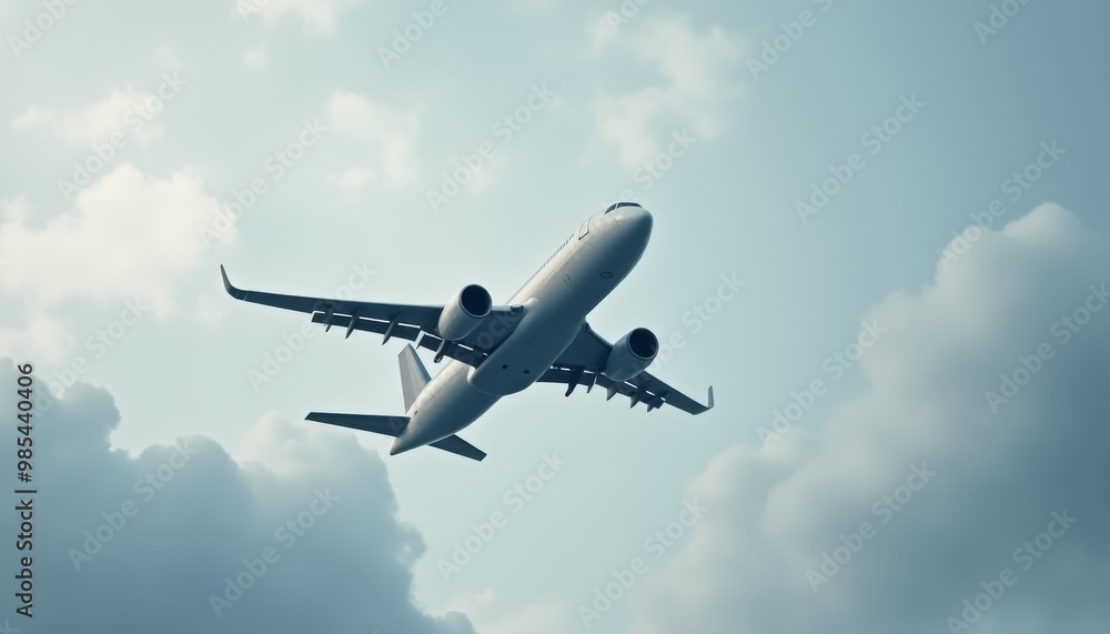 A white airplane is flying through a cloudy sky A white airplane is flying through a cloudy sky