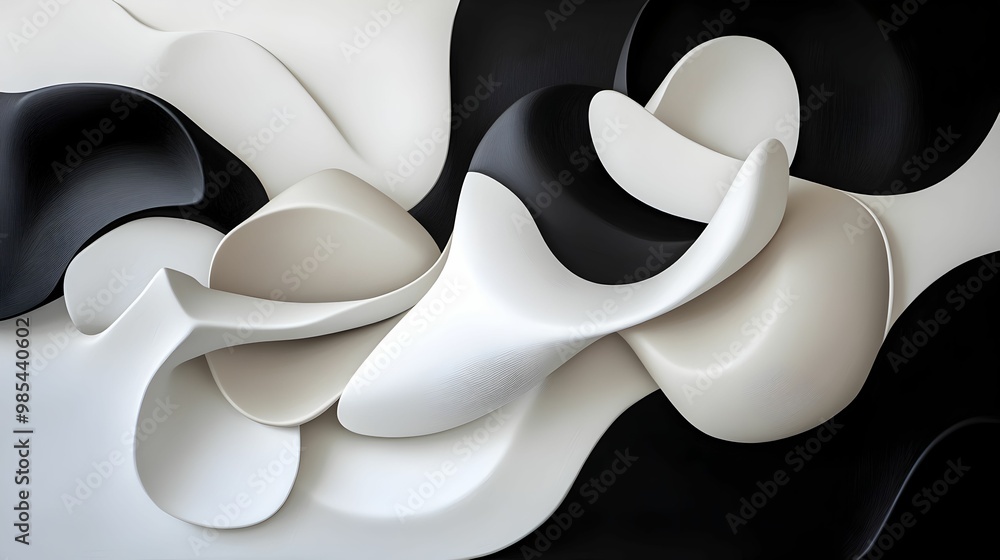 Obraz premium A black and white abstract painting with white and black shapes