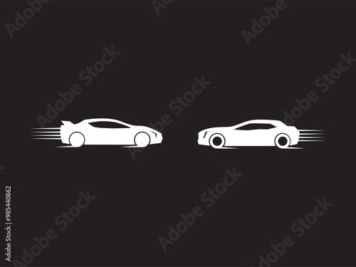 car crash vector, duel cars isolated on black background