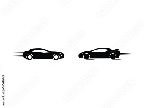 two cars, car crash side view, vector illustration, flat, black and white.
