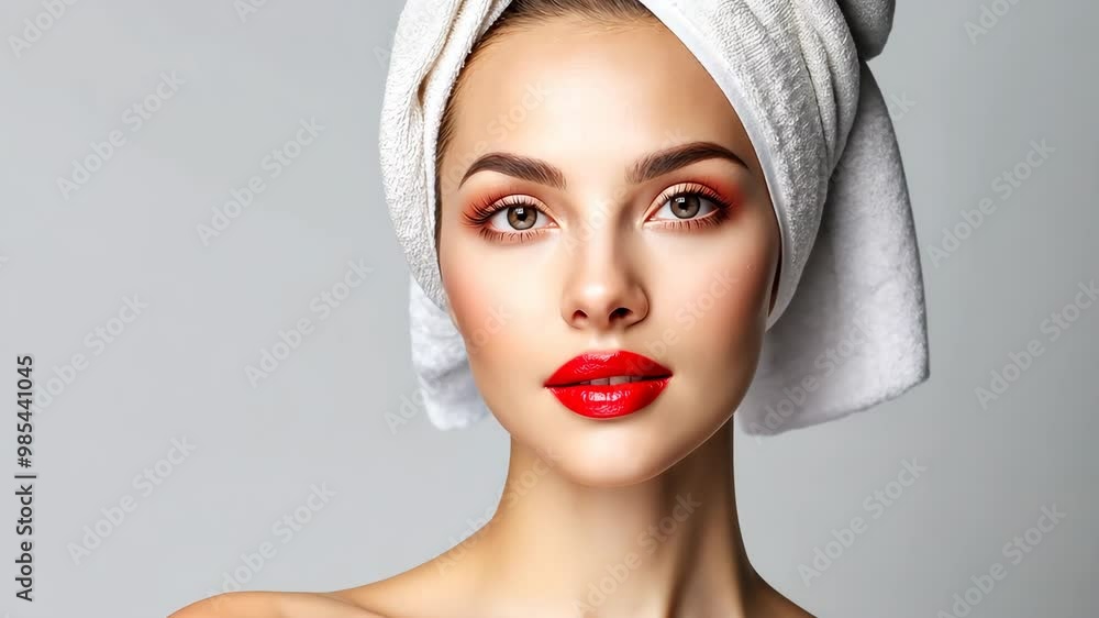 Vibrant ad poster featuring a girl with a towel on her head, ideal for promoting cosmetics or skincare products. Vibrant ad poster featuring a girl with a towel on her head, ideal for promoting cosmetics or skincare products.