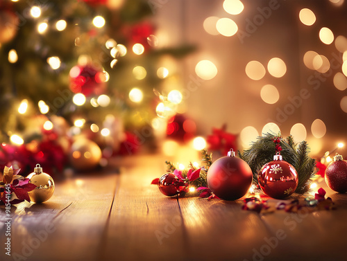 Christmas tree decorations placed on a wooden table