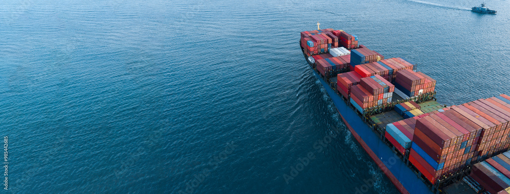 Aerial view container cargo ship sea freight shipping, Global business industry import export logistic transportation by container cargo ship, Container cargo ship commercial industry freight shipping