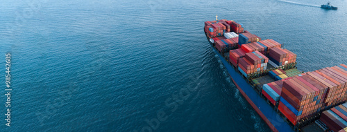 Obraz na płótnie Aerial view container cargo ship sea freight shipping, Global business industry import export logistic transportation by container cargo ship, Container cargo ship commercial industry freight shipping w salonie
