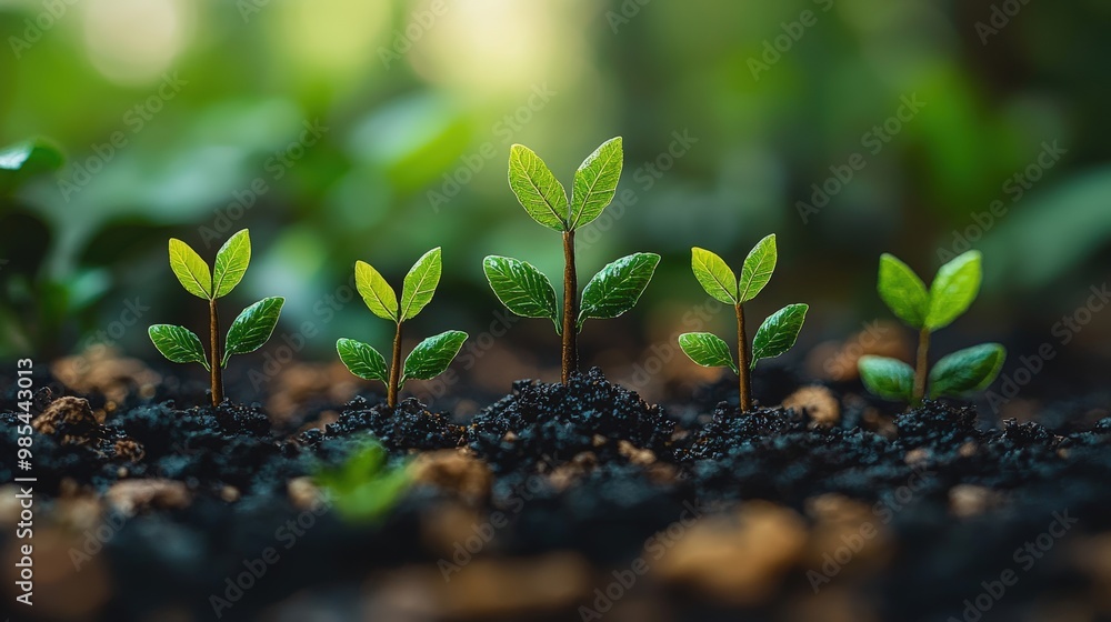 New Life Green Sprout Seedlings Growing in Soil with Blurred Nature Background New Life Green Sprout Seedlings Growing in Soil with Blurred Nature Background