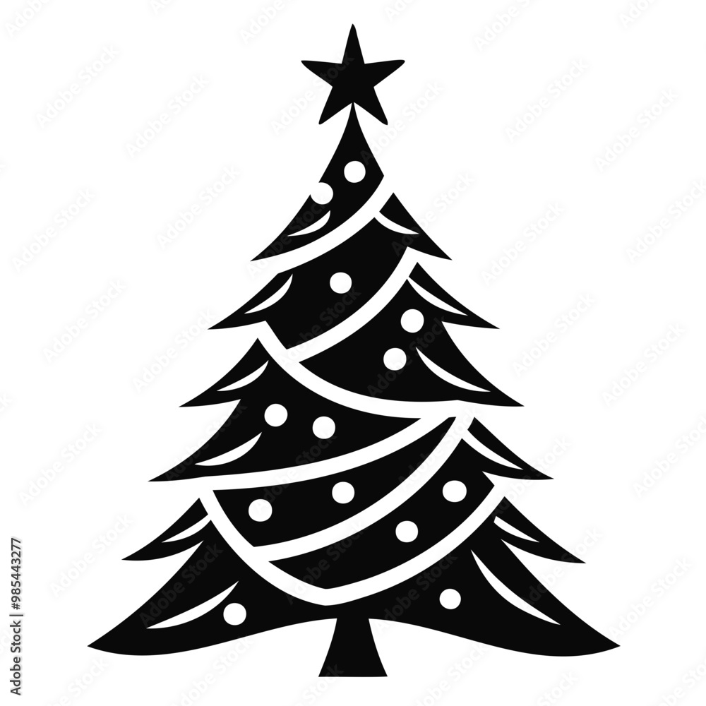 Christmas tree Black silhouette Vector Illustration isolated on a transparent background Christmas tree Black silhouette Vector Illustration isolated on a transparent background