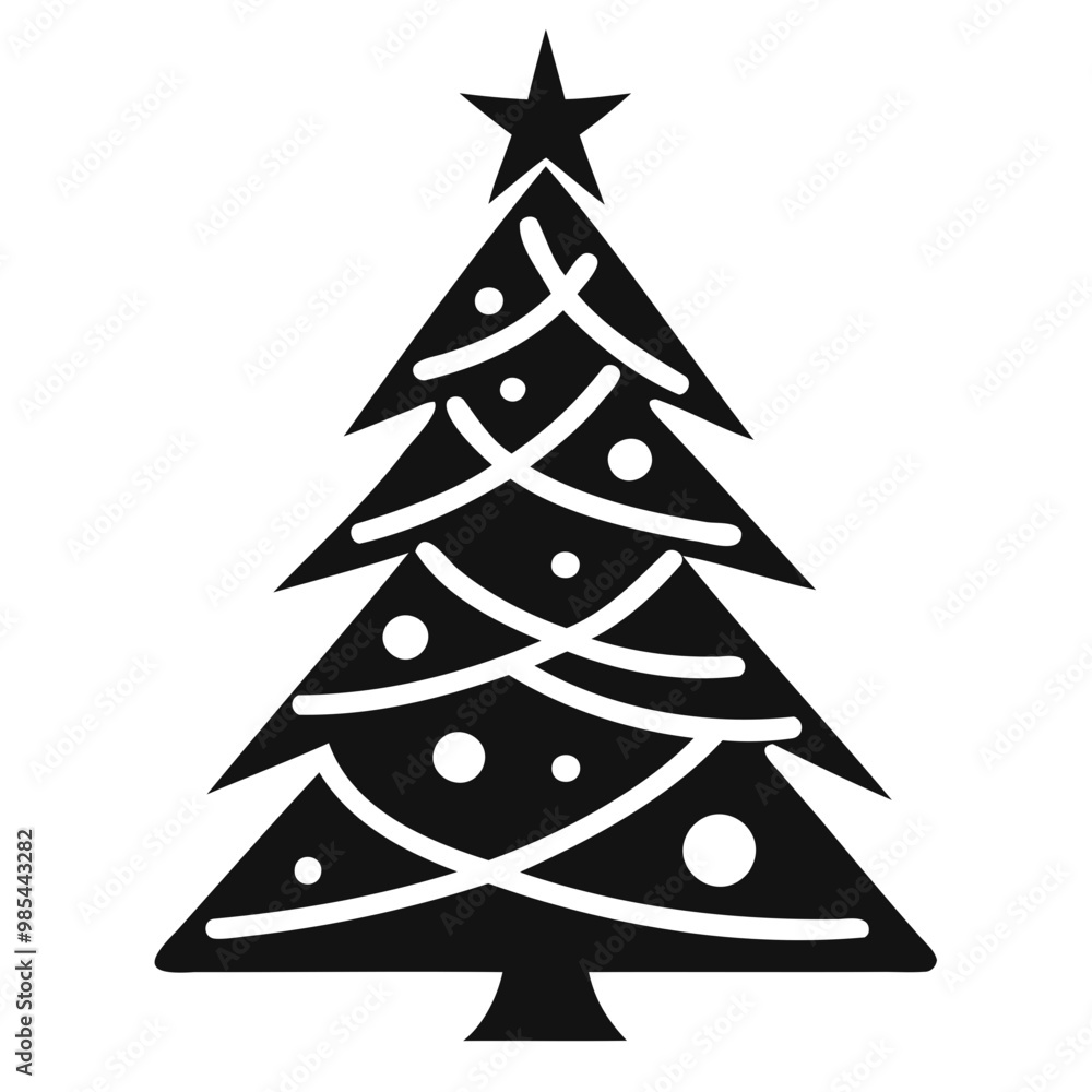Christmas tree Black silhouette Vector Illustration isolated on a transparent background Christmas tree Black silhouette Vector Illustration isolated on a transparent background