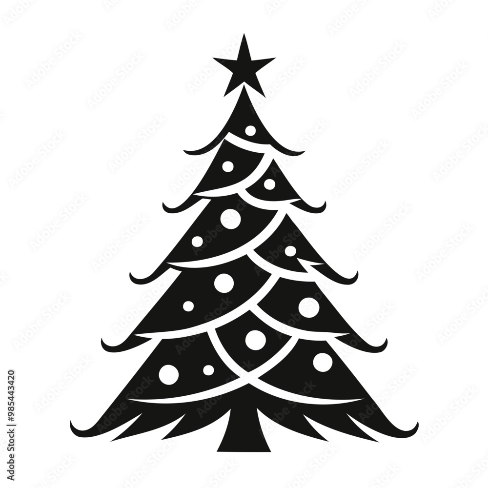 Fototapeta premium Christmas tree Black silhouette Vector Illustration isolated on a transparent background
