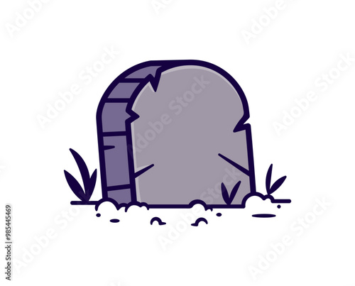 Cartoon Vector Illustration of a Stylized Tombstone Surrounded by Grass in a Fun and Whimsical Design