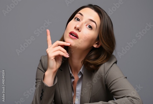 Pose Head tilted hand on chin gesturing while speaking leaning f