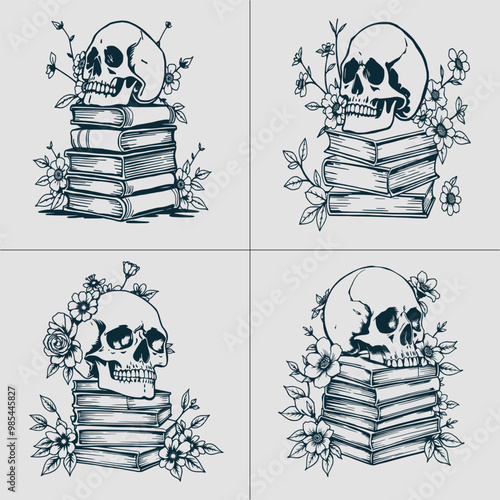 Book SVG, Skull SVG, Halloween SVG, Mystical svg, Reading svg, Floral Book svg, Book Lover svg, Flower Book svg, Librarian svg, Teacher svg