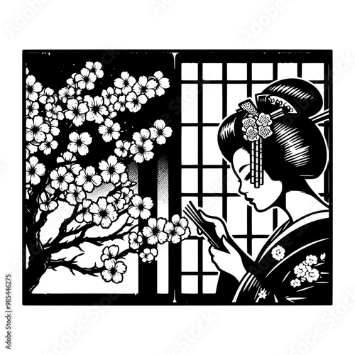 sakura tree with elegant tree black and white design