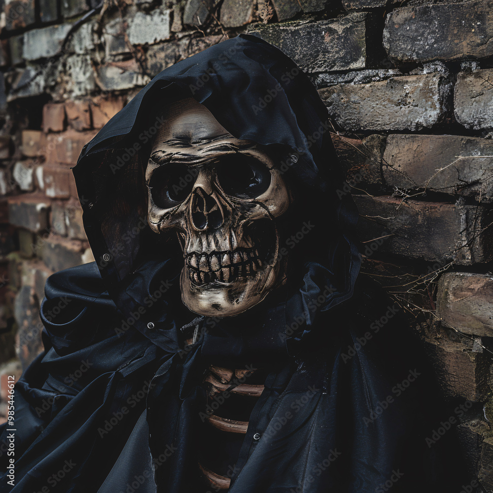 Scary dead ghost skeleton wearing black cloak Scary dead ghost skeleton wearing black cloak