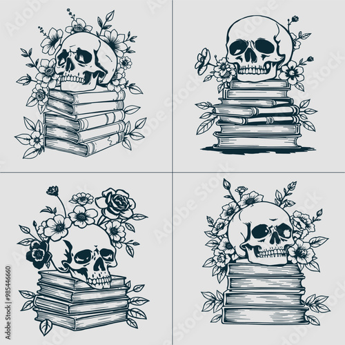 Book SVG, Skull SVG, Halloween SVG, Mystical svg, Reading svg, Floral Book svg, Book Lover svg, Flower Book svg, Librarian svg, Teacher svg