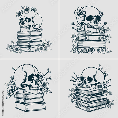 Book SVG, Skull SVG, Halloween SVG, Mystical svg, Reading svg, Floral Book svg, Book Lover svg, Flower Book svg, Librarian svg, Teacher svg