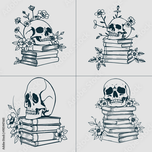 Book SVG, Skull SVG, Halloween SVG, Mystical svg, Reading svg, Floral Book svg, Book Lover svg, Flower Book svg, Librarian svg, Teacher svg