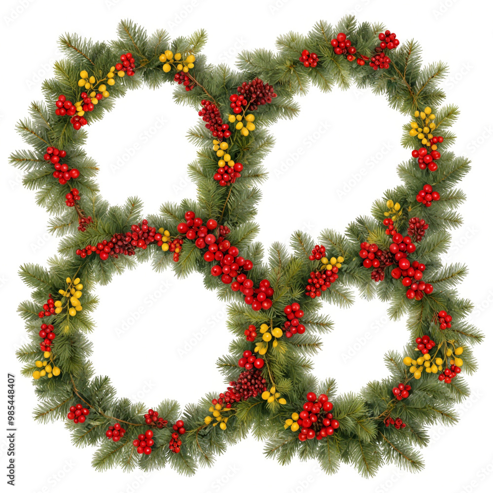 Christmas frame wreath with green fir tree leaves, isolated on white background Christmas frame wreath with green fir tree leaves, isolated on white background