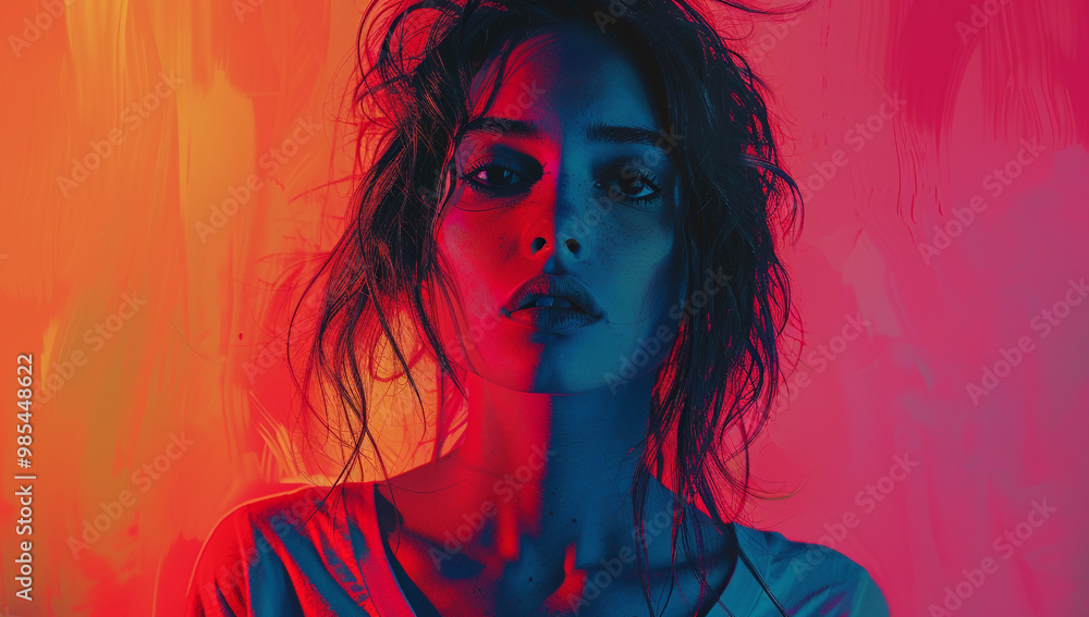 Powerful portrait of woman with striking lighting effects background Powerful portrait of woman with striking lighting effects background