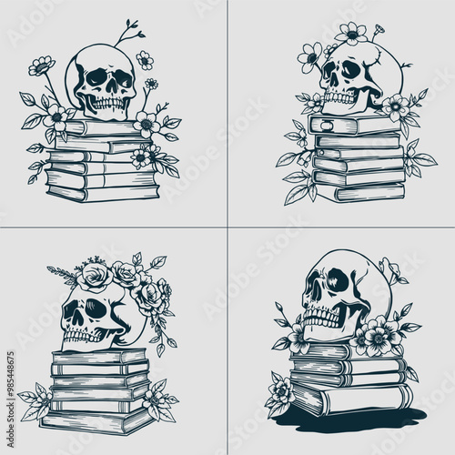 Book SVG, Skull SVG, Halloween SVG, Mystical svg, Reading svg, Floral Book svg, Book Lover svg, Flower Book svg, Librarian svg, Teacher svg