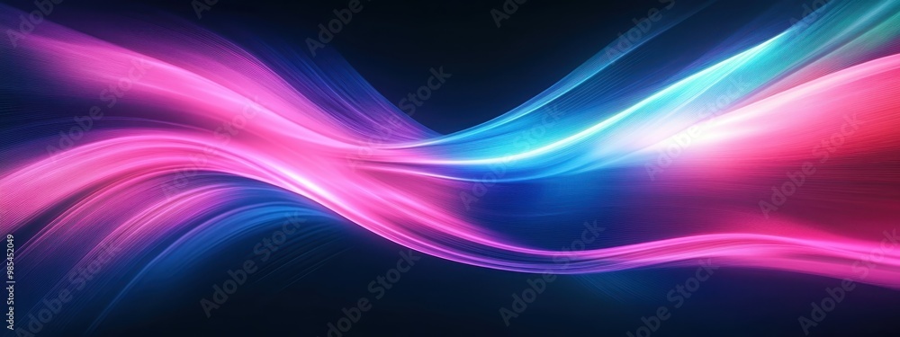 Abstract neon waves, vibrant pink and blue colors, fluid motion ...