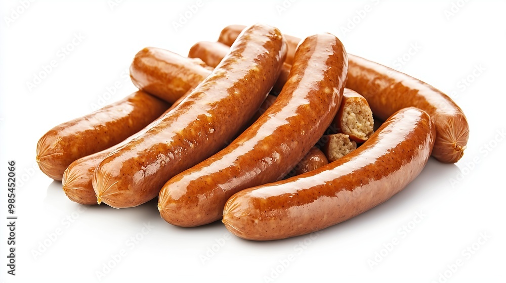 Bunch of smoked sausage isolated on white Bunch of smoked sausage isolated on white
