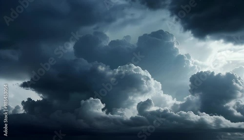 暗雲が広がる空に積乱雲の雲が嵐を呼ぶ景色