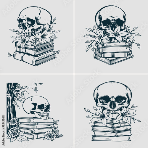 Book SVG, Skull SVG, Halloween SVG, Mystical svg, Reading svg, Floral Book svg, Book Lover svg, Flower Book svg, Librarian svg, Teacher svg