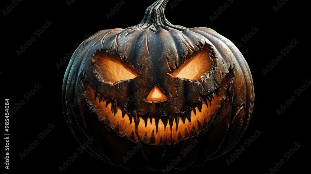 Fototapeta premium A pumpkin with a scary face on it
