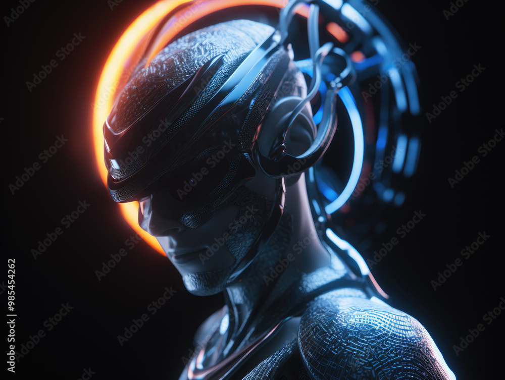 Naklejka premium generated illustration of digital human head glowing halo