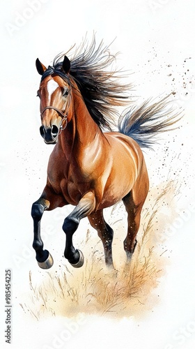 A stunning traditional Chinese watercolor painting capturing the essence of a majestic horse galloping gracefully across an open field, showcasing vibrant colors and delicate brushwork.