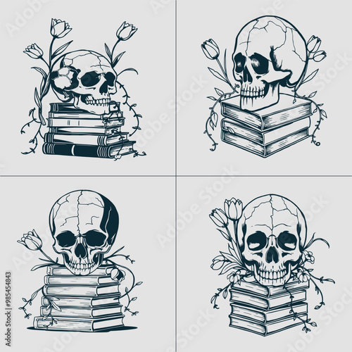 Book SVG, Skull SVG, Halloween SVG, Mystical svg, Reading svg, Floral Book svg, Book Lover svg, Flower Book svg, Librarian svg, Teacher svg