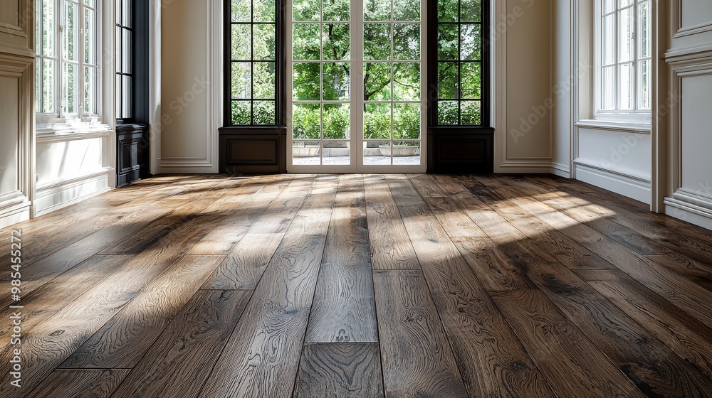 Rustic Wooden Floor with Sunbeams Through Windows Rustic Wooden Floor with Sunbeams Through Windows