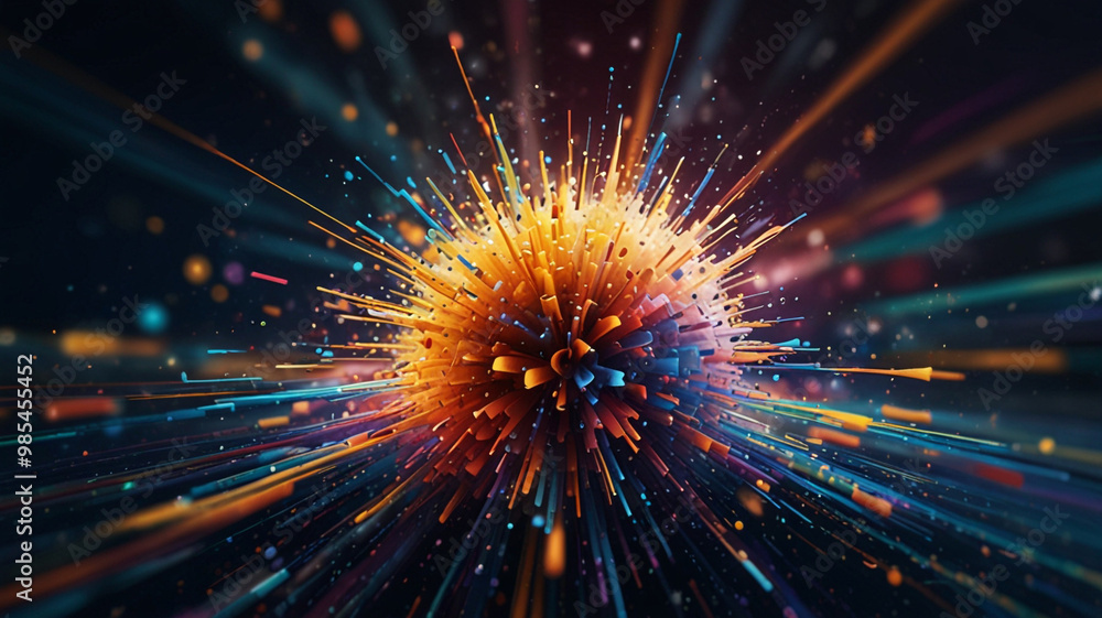 A vibrant celestial sphere surrounded by colorful rays, exuding a sense of energy and motion in a cosmic backdrop. A vibrant celestial sphere surrounded by colorful rays, exuding a sense of energy and motion in a cosmic backdrop.
