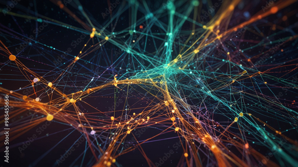 A vibrant digital network of interconnected lines and nodes, showcasing a fusion of colors and dynamic motion. A vibrant digital network of interconnected lines and nodes, showcasing a fusion of colors and dynamic motion.