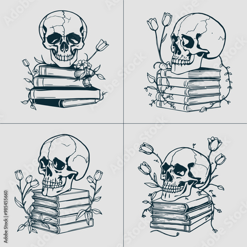 Book SVG, Skull SVG, Halloween SVG, Mystical svg, Reading svg, Floral Book svg, Book Lover svg, Flower Book svg, Librarian svg, Teacher svg