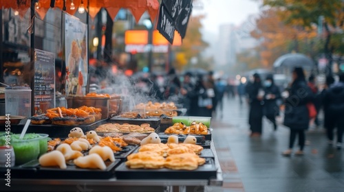 Halloween street vendor selling spooky ghost-shaped pancakes green slime slushies