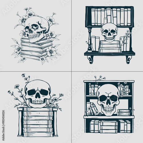 Book SVG, Skull SVG, Halloween SVG, Mystical svg, Reading svg, Floral Book svg, Book Lover svg, Flower Book svg, Librarian svg, Teacher svg