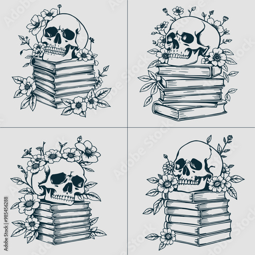 Book SVG, Skull SVG, Halloween SVG, Mystical svg, Reading svg, Floral Book svg, Book Lover svg, Flower Book svg, Librarian svg, Teacher svg