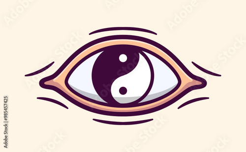 Eye Featuring a Yin Yang Symbol Representing Balance and Harmony in Cartoon Style