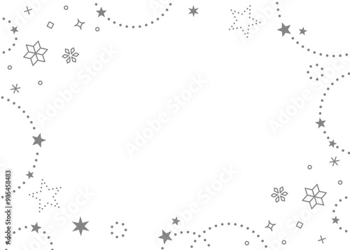 星とキラキラエフェクト、雪の結晶のデコレーションフレーム、冬のイメージデザイン