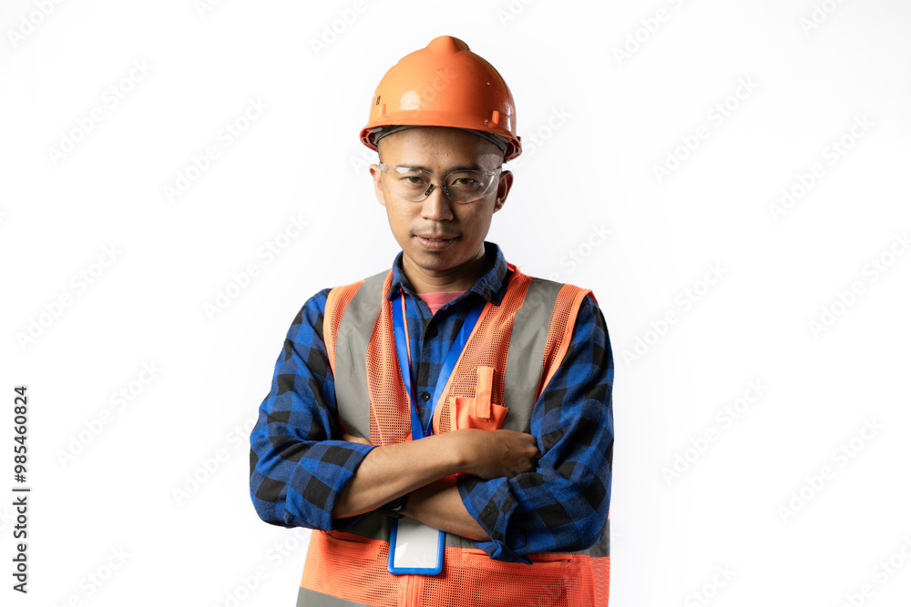 contractor or miner. optimistic smile to the camera. industrial concept. isolated white