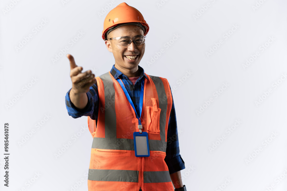 contractor or miner. optimistic smile to the camera. industrial concept. isolated white
