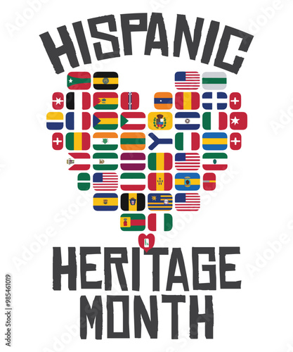 All Hispanic Heritage Counties flag in love icon T-shirt design vector, protesting hand, hispanic, tshirt, heritage, month, shirt, latino, countries, flag, Hispanic Heritage month
