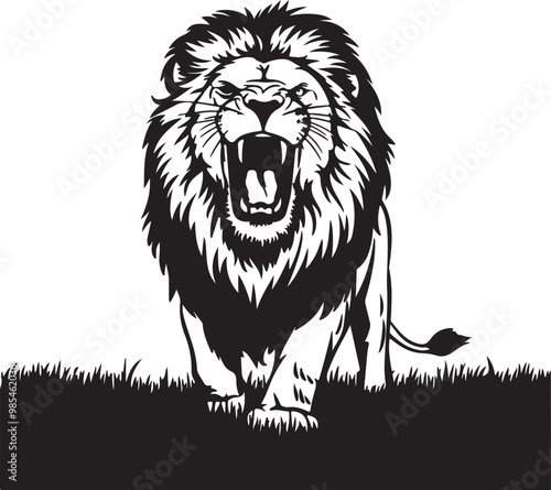 ROARING LION SHOWCASING ITS TEETH AND FIERCE EXPRESSION VECTOR ART ILLUSTRATION